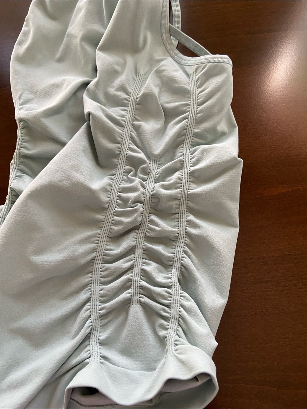 Light Aqua Nux tank with ruched sides, crisscross straps on back, size S. - Picture 12 of 12